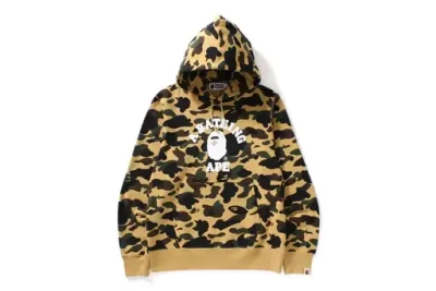 BAPE 1ST Camo College Pullover Hoodie Yellow/White