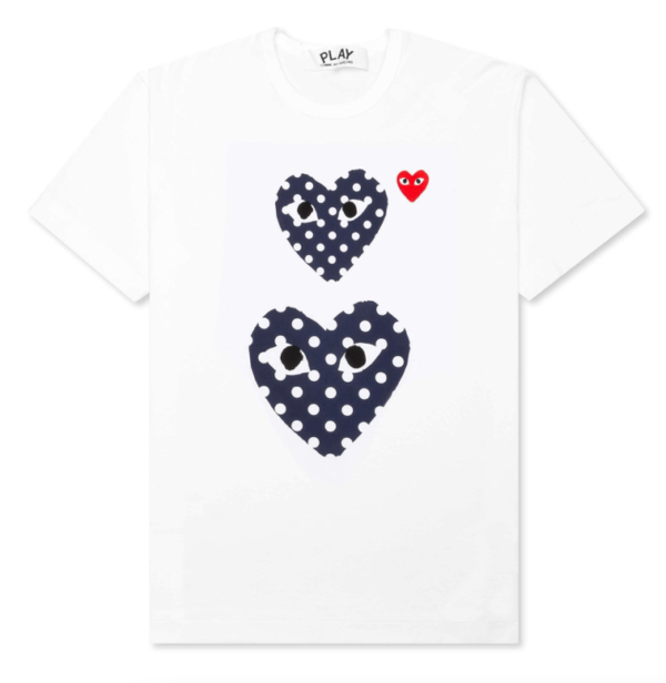 CDG Play Navy Polka Dot Duo T-shirt White