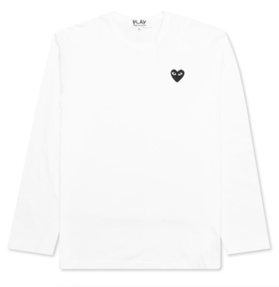 CDG Play Embroidered Black Heart Long Sleeve T-shirt White