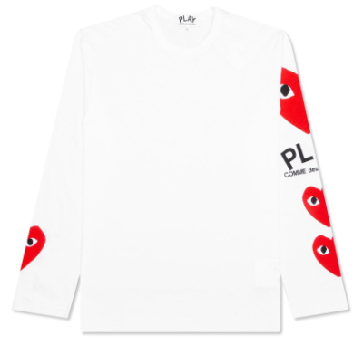 CDG Play Red Printed Sleeve L/S T-shirt White