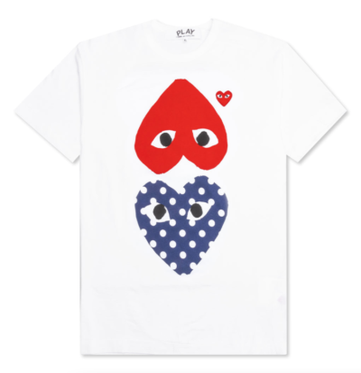 CDG Play Polka Dot With Upside Down Heart T-shirt White