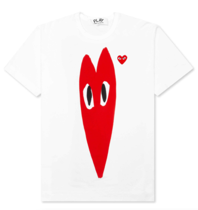 CDG Play Red Emblem Long Heart T-shirt White