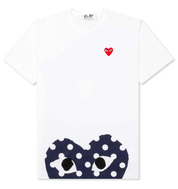 CDG Play Polka Dot Navy Half Heart T-shirt White