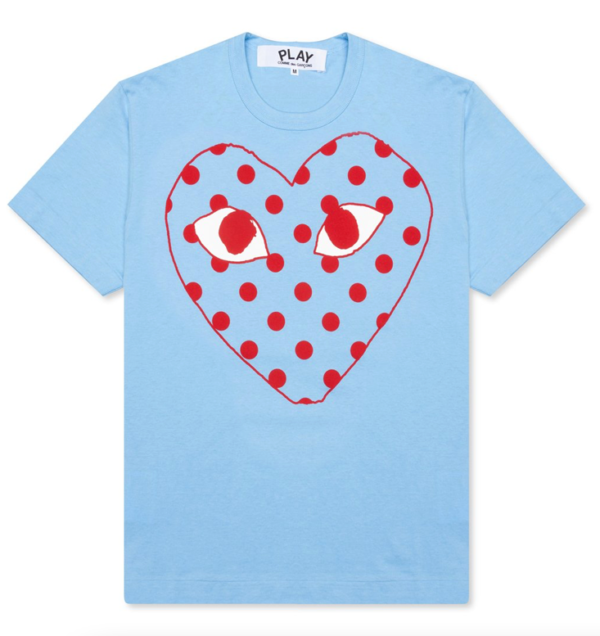 CDG Play Pastelle Polka Dot Red Heart T-shirt Blue