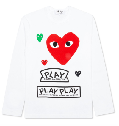 CDG Play Multi Logo Red Heart Long Sleeve T-shirt White