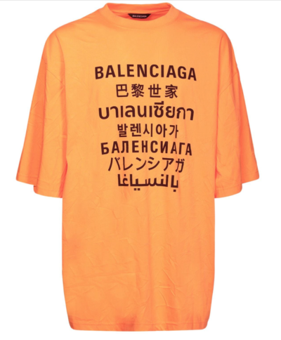 Balenciaga Multi Language Logo Print Cotton T-shirt Orange