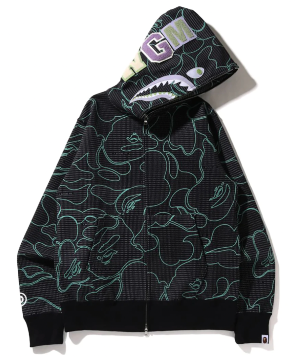 BAPE Text Code Camo Shark Full Zip Hoodie Black