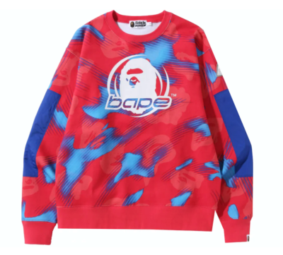 BAPE Stroke Camo Relaxed Fit Crewneck Red