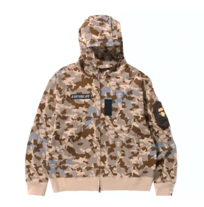 BAPE Sand Camo Military Relaxed Fit Full Zip Mask Hoodie Beige