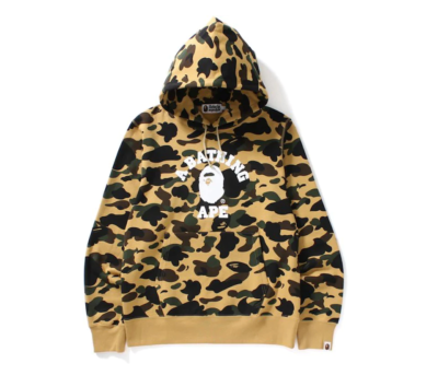 BAPE 1ST Camo College Pullover Hoodie Yellow/White