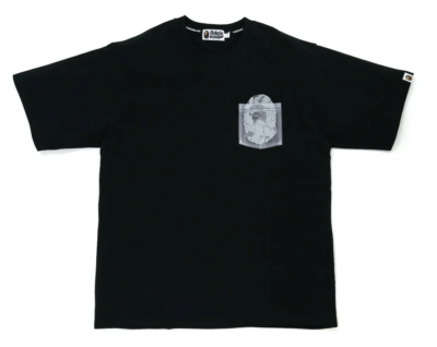 BAPE Reflective Solid Camo Ape Head Relaxed Fit Pocket Tee Black